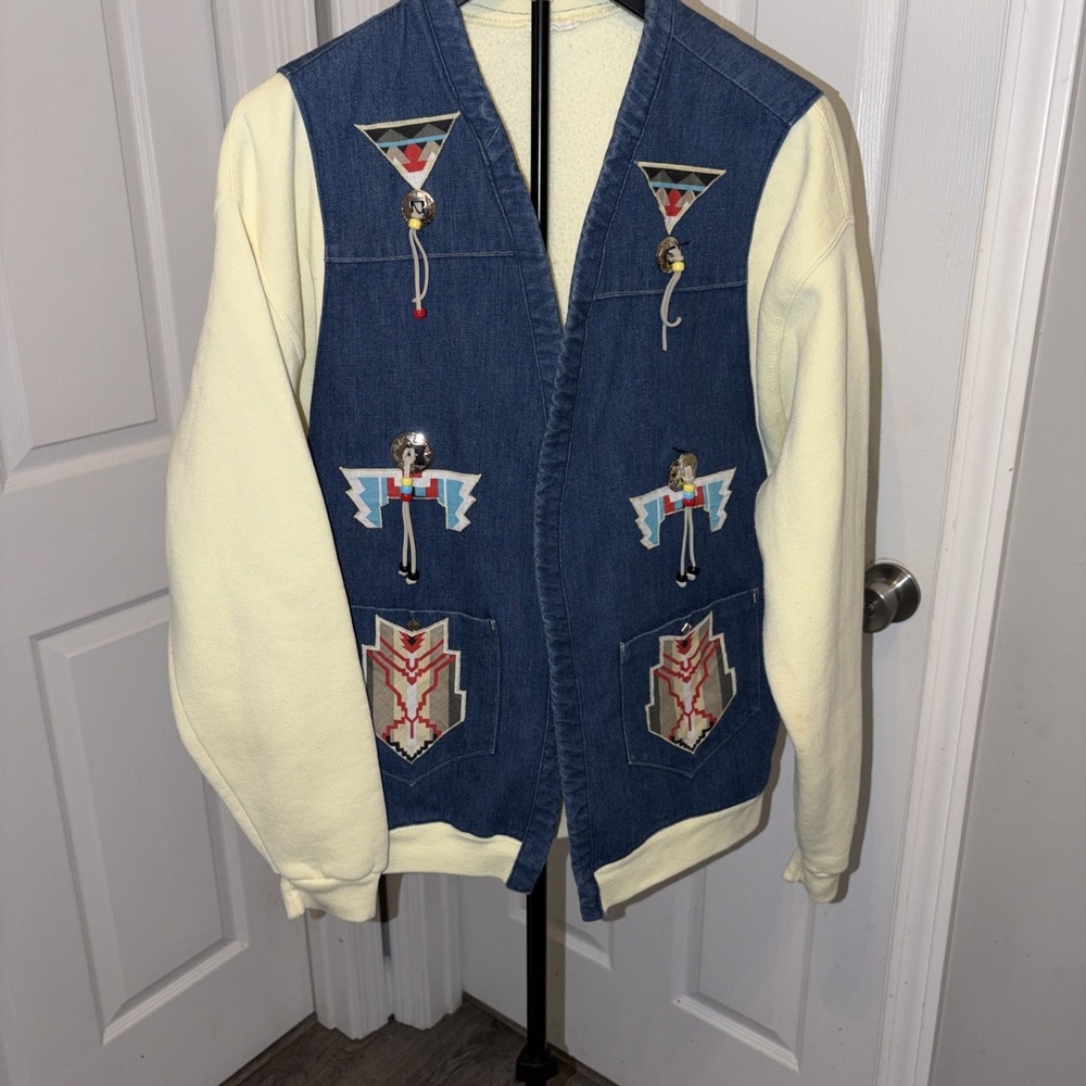 Vintage‎ 80s Americana Western Reworked Denim Fleece Homemade See Pics Measure
